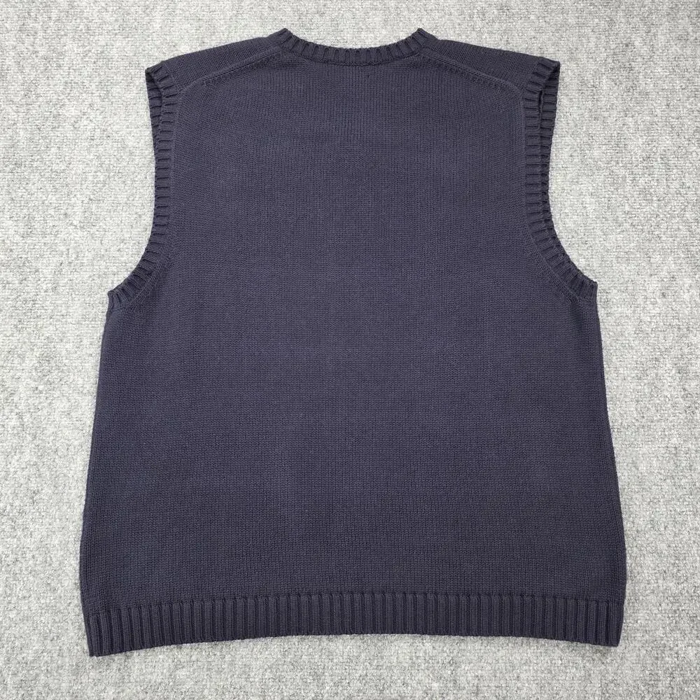 Vintage Lands End Sweater Vest Mens Large Blue Navy V Neck Knit Pullover Casual